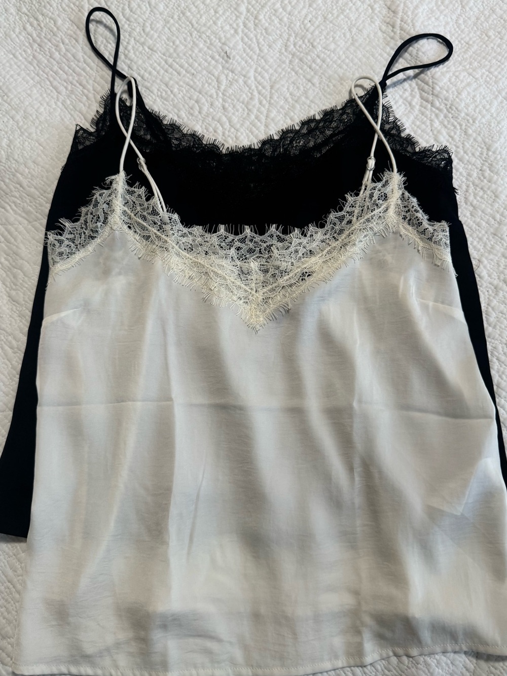 Banana Republic Two-Tone Lace-Trim Satin Camisole — White & Black